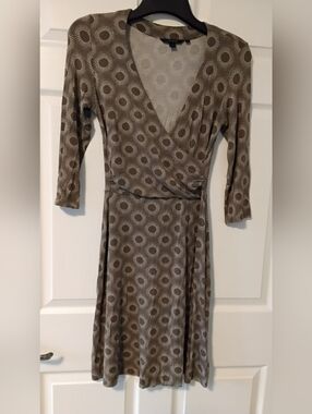 Boden Taupe and Cream Polka Dot Wrap Dress